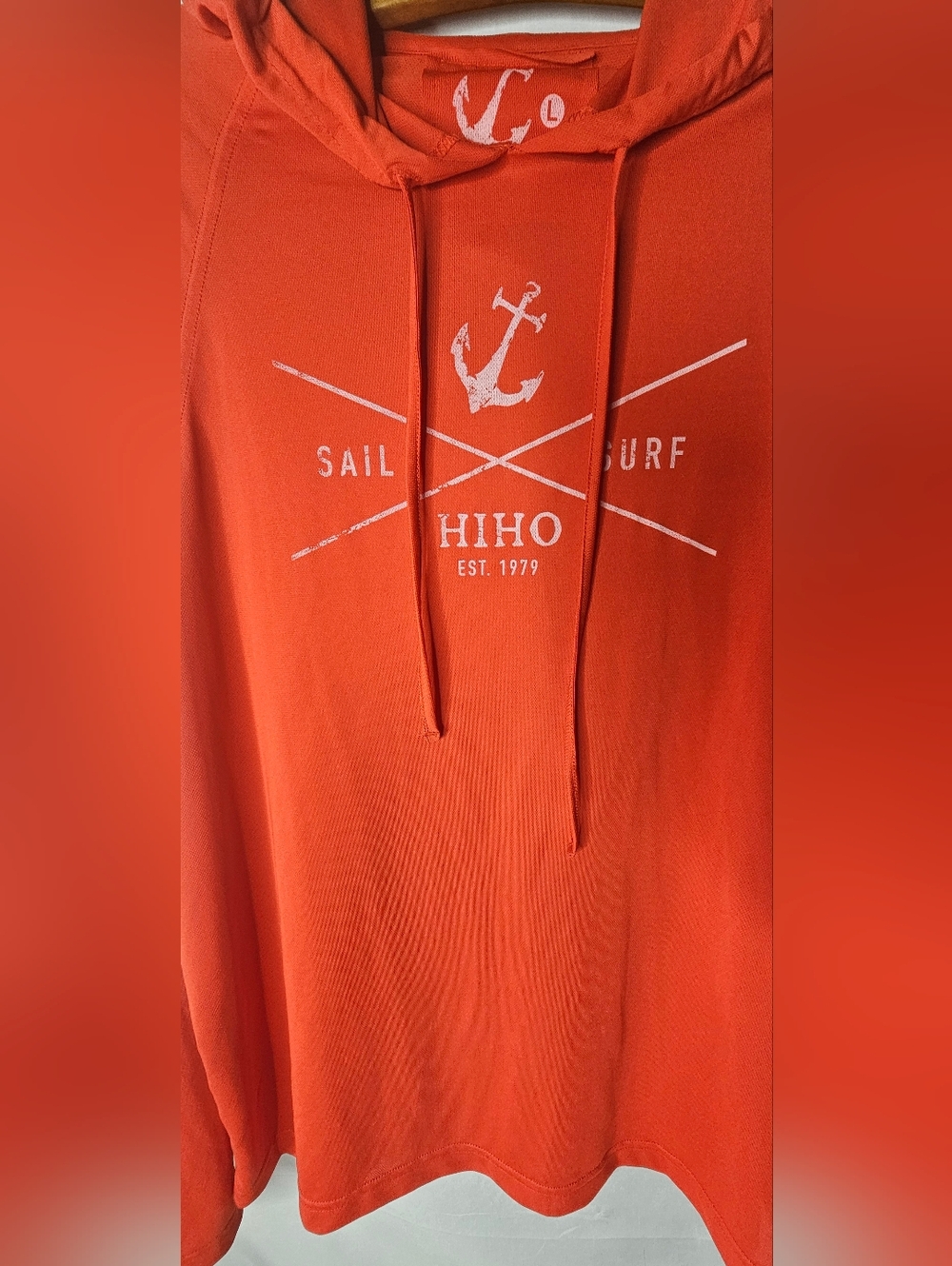HIHO Sun Shield Performance Hoodie Mens Large Orange Sail Surf Anchor UV Shirt - Picture 2 of 8